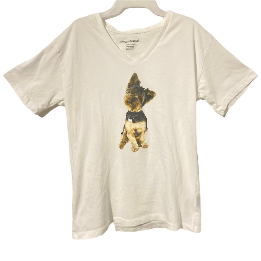 Norma Kamali Yorkshire Terrier T-Shirt Short Sleeve V-Neck Organic Cotton Size L
